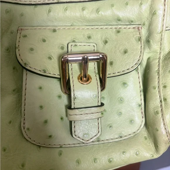 Dooney & Bourke Green Yellow Ostrich Embossed Leather Shoulder Bag Barrel Style - Picture 5 of 12